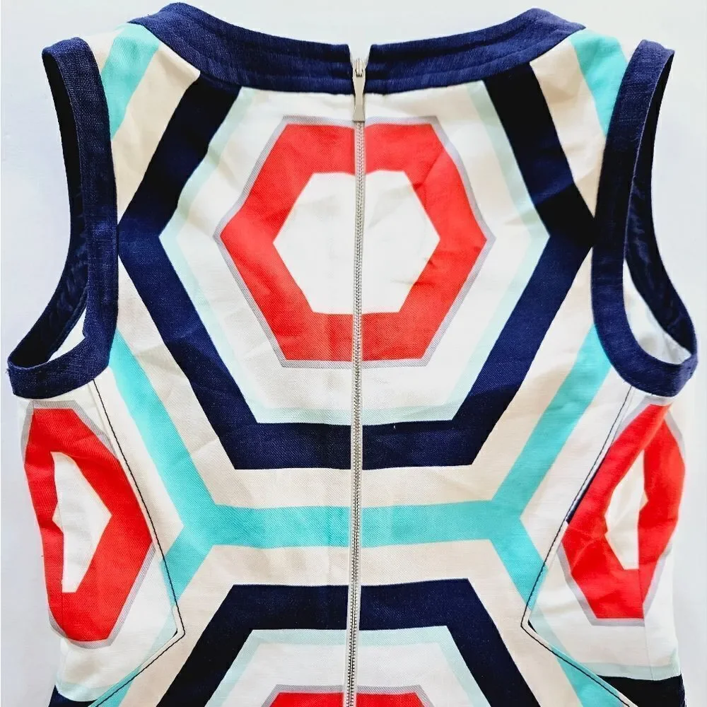 Kate Spade Mod Geometric Colorful 'Zuma' Sleeveless A-Line Linen Blend Dress 8